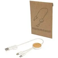 Chechia кабель 5-в-1 из переработанной пластмассы длиной 30 см для синхронизации данных и быстрой зарядки мощностью 27 Вт с бамбуковыми деталями - Белый