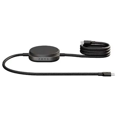 Зарядный кабель 2-в-1 Zens Pro 2 USB-C мощностью 140 Вт - сплошной черный