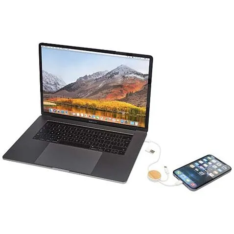 Chechia кабель 5-в-1 из переработанной пластмассы длиной 30 см для синхронизации данных и быстрой зарядки мощностью 27 Вт с бамбуковыми деталями - Белый