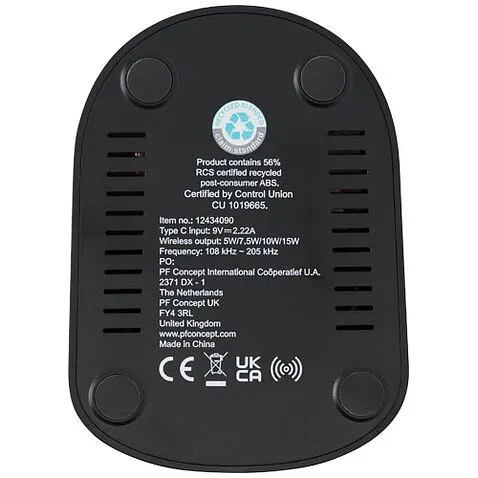 Loop подставка для беспроводной зарядки из переработанной пластмассы, сертифицированной по стандарту RCS, с двумя катушками м - сплошной черный