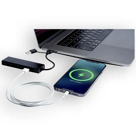 Концентратор USB 2.0 Rise из переработанного алюминия, сертифицированного по стандарту RCS - сплошной черный