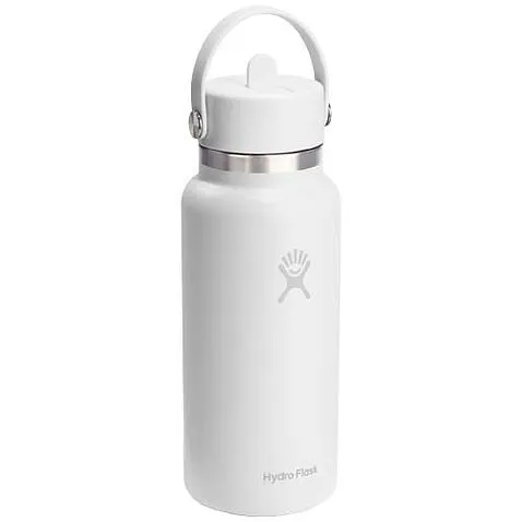 Термобутылка Hydro Flask из нержавеющей стали объемом 946 мл с широким горлышком и крышкой с соломинкой - Белый
