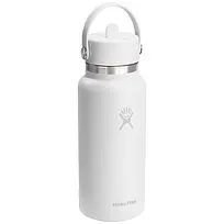 Термобутылка Hydro Flask из нержавеющей стали объемом 946 мл с широким горлышком и крышкой с соломинкой - Белый