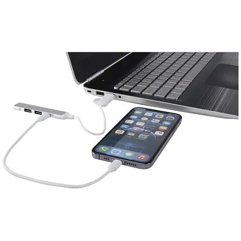 Alkaid 4-портовый концентратор USB-A и Type-C из переработанного алюминия с двумя входами - Серебряный