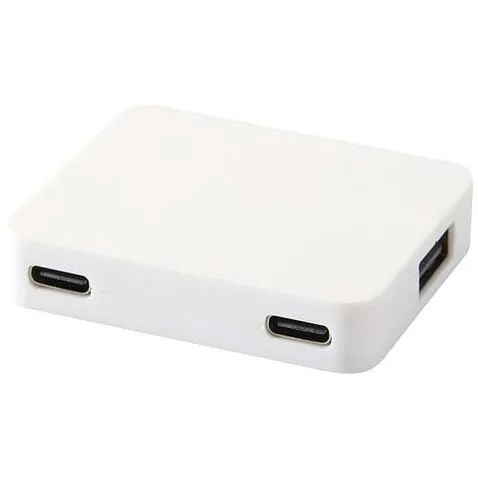 Gaia 4-портовый USB-концентратор с выходом USB-A и Type-C и двойным входом — изготовлен из переработанного пластика - Белый