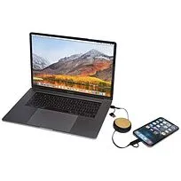 Chechia выдвижной кабель 5-в-1 из переработанной пластмассы длиной 100 см для синхронизации данных и быстрой зарядки мощностью 45 Вт с бамбуковыми деталями - сплошной черный