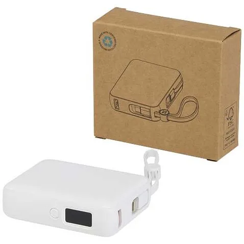 Acrux портативное зарядное устройство для планшета емкостью 10 000 мАч, мощностью 35 Вт, со встроенным кабелем Type-C — изготовлено из переработанного пластика - Белый