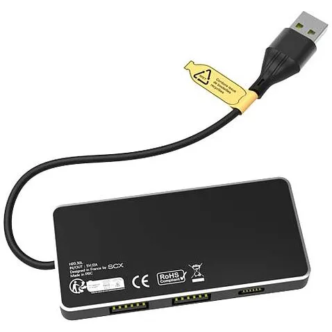 SCX.design H20 USB-концентратор 8-в-1 с двойным входом и 6 портами - сплошной черный