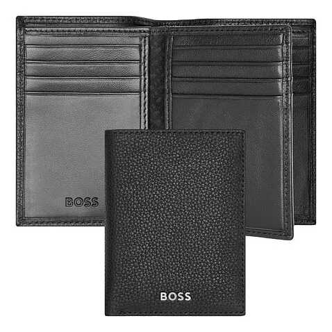 Card holder with flap Trifold Classic Grained Black