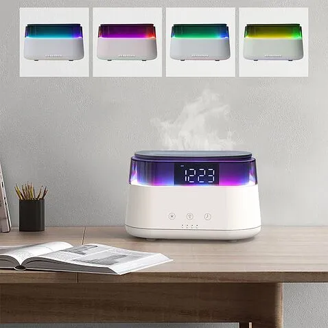 Светодиодный USB увлажнитель-ароматизатор Brava с часами с RGB подсветкой