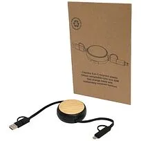 Chechia выдвижной кабель 5-в-1 из переработанной пластмассы длиной 100 см для синхронизации данных и быстрой зарядки мощностью 45 Вт с бамбуковыми деталями - сплошной черный