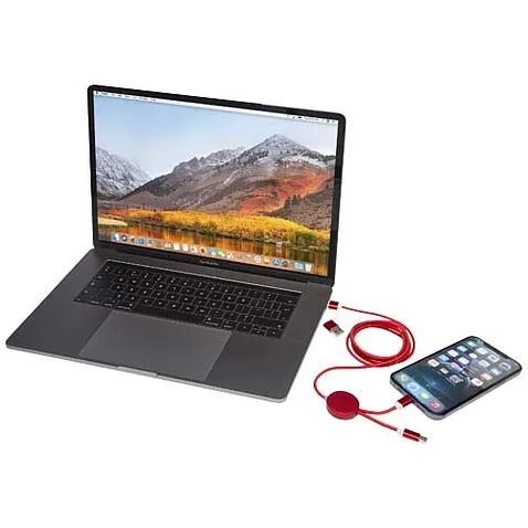 Alasia кабель 5-в-1 из переработанной пластмассы и алюминия длиной 150 см для синхронизации данных и быстрой зарядки мощностью 27 Вт - Красный