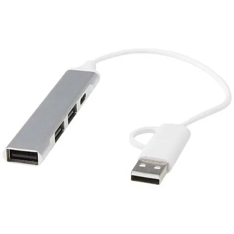 Alkaid 4-портовый концентратор USB-A и Type-C из переработанного алюминия с двумя входами - Серебряный