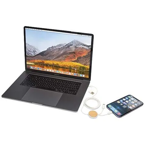 Chechia кабель 5-в-1 из переработанной пластмассы длиной 150 см для синхронизации данных и быстрой зарядки мощностью 27 Вт с бамбуковыми деталями - Белый