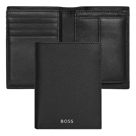 Card holder with flap and money pocket Classic Grained Black