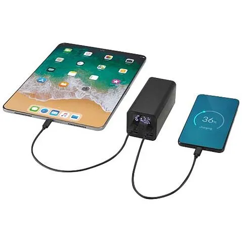 Acamar портативное зарядное устройство для ноутбука из переработанного алюминия емкостью 20,000 мАч мощностью 70 Вт - сплошной черный