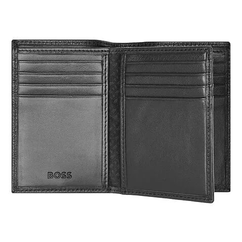 Card holder with flap Trifold Classic Grained Black