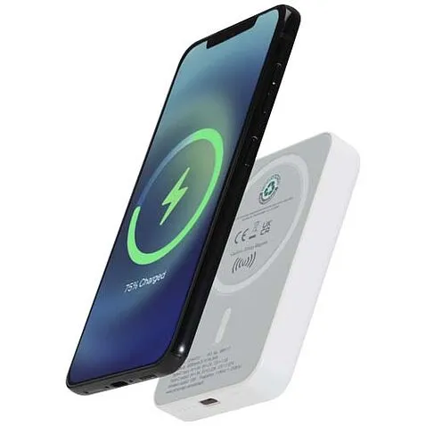 Acrab магнитное беспроводное портативное зарядное устройство емкостью 5000 мАч, мощностью 15 Вт, с питанием 20 Вт — изготовлено из переработанного пластика - Белый